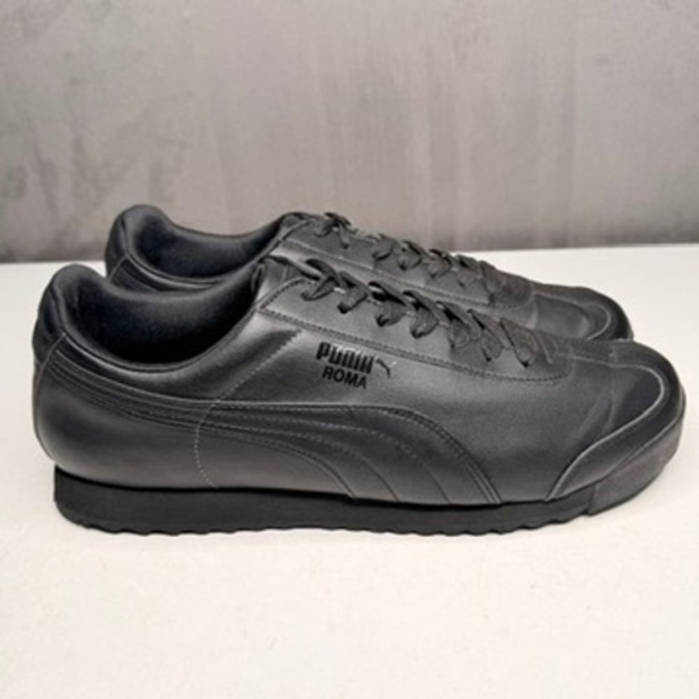 Puma Roma Basic Sneaker Mens‎ 12 Black Vegan Leather Retro Athletic Shoes